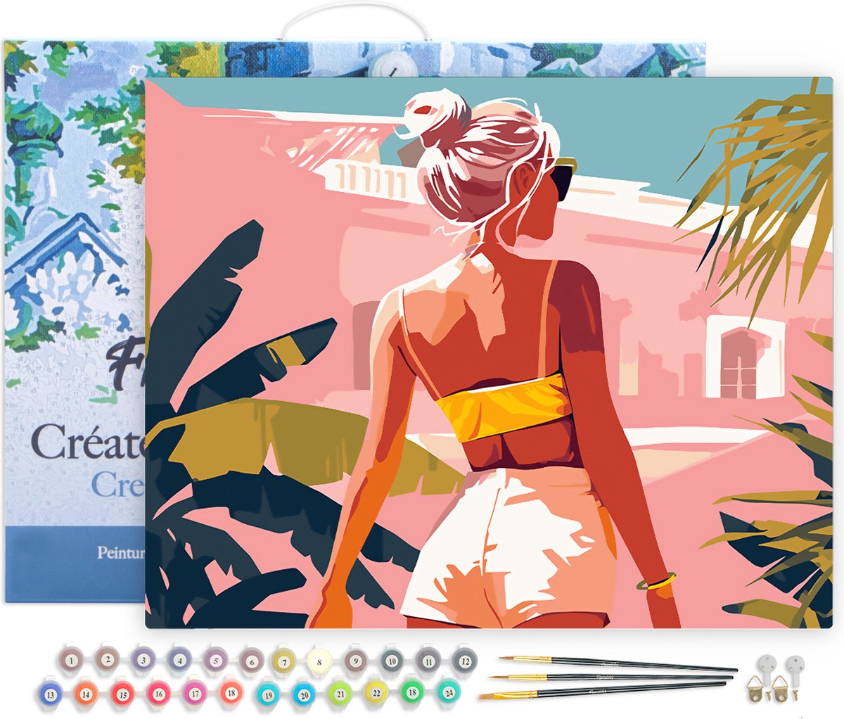 FiguredArt Schilderen op Nummer Volwassenen met lijst Zomerwandeling- Handwerk acrylverf Kit DIY Compleet - 40x50cm Canvas al ingelijst